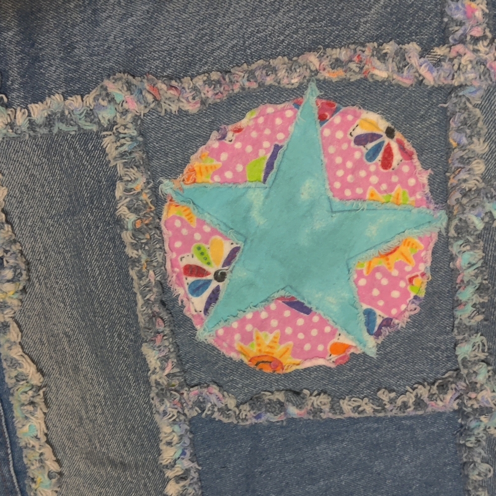 Handmade Colorful Patchwork Denim Quilt - Picture 9 of 15